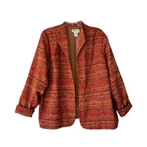 Coldwater Creek | Orange Textured Tapestry Open Front Long Sleeve Blazer, 1X